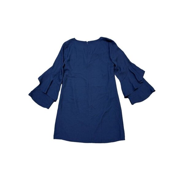 Kobi Halperin Sz 6 Shift Dress Blue Silk Long Flutter Sleeve Classic Luxury Boho - Picture 3 of 6